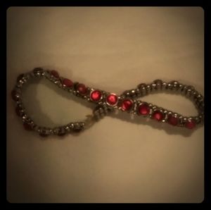 Gunmetal and Red Stone Stretch Bracelet